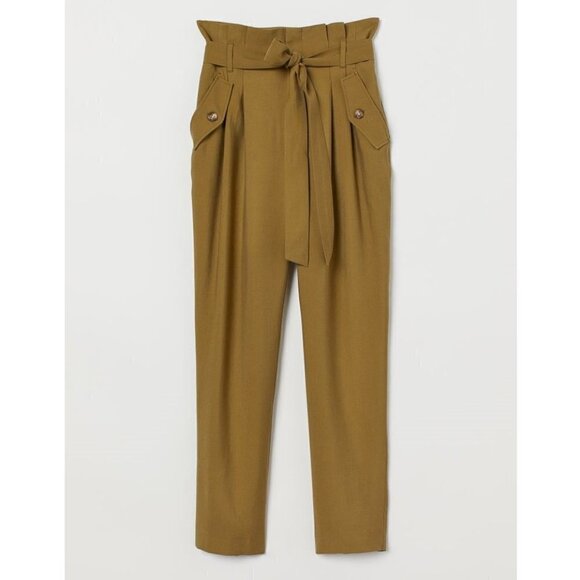 H&M Conscious Pants With Tie Belt Green 8 - Picture 4 of 6